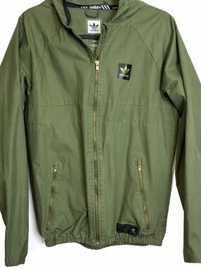 Adidas Originals Green Hooded Windbreaker Lightweight Jacket Zip Front